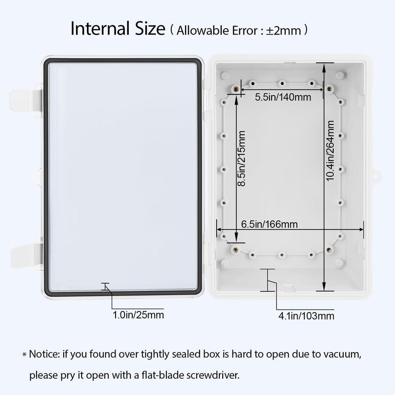 ABS Plastic Dustproof Waterproof IP65 Junction Box Hinged Shell Universal Electrical Project Enclosure Gray, with PC Transparent Clear Cover 11.4 x 7.5 x 5.5inch(290 x190 x140mm) 11.4" x 7.5" x 5.5"