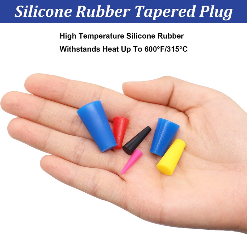 Tnisesm 42Pcs High Temp 1/16" to 3/4" Silicone Rubber Tapered Plug Kit for Powder Coating, Cerakote, Paint & General Sealing - Non-Toxic, Flexible & Reusable