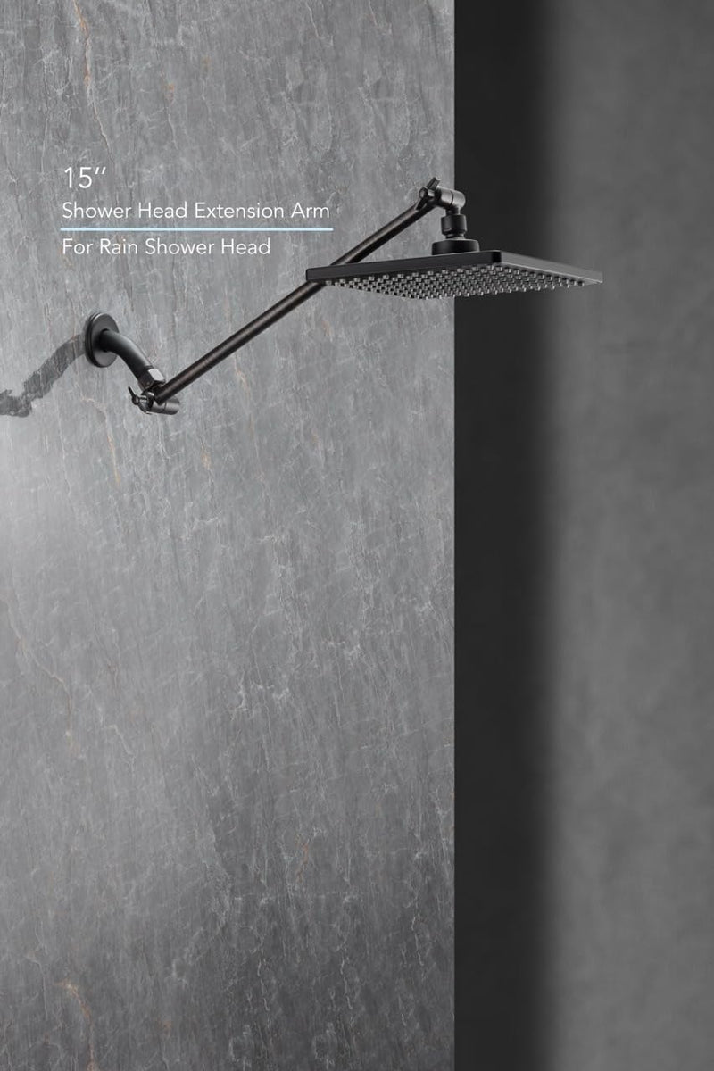 15 Inch Extra Long Adjustable Shower Head Extension Arm With Locking Set Screw, Singing Rain 304 Stainless Steel Angle Height Adjustable, G1/2 Universal Connector Compatible (Oil Rubber Bronze) 15 inch 4. Oil Rubbed Bronze