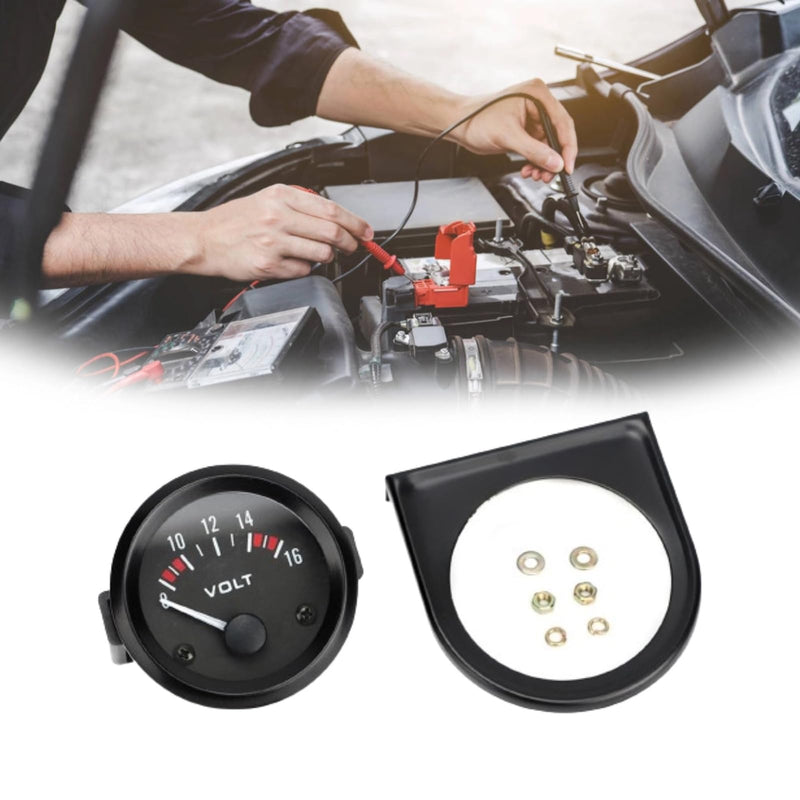 Aramox Voltmeter, 12V Car Voltage Gauge of 52mm/2in Diameter, Universal Round Voltage Meter Gauge, 8V-16V Measurement Range, BX100007 Voltage Reading Gauge for Boat Marine Car Motorcycle, Black Dial