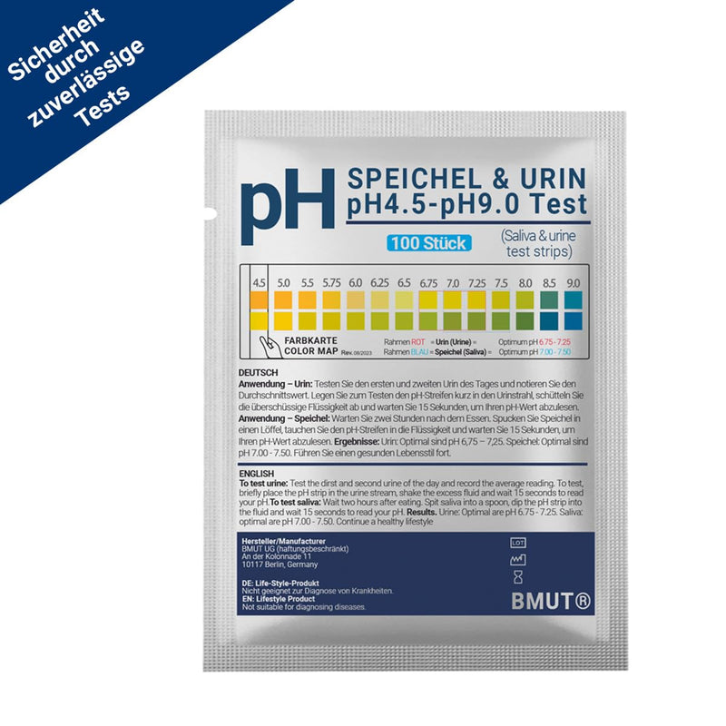 100 x pH Test Strips for Urine and Saliva, pH Value Test, Acid-Base Balance (Hyperacidity)