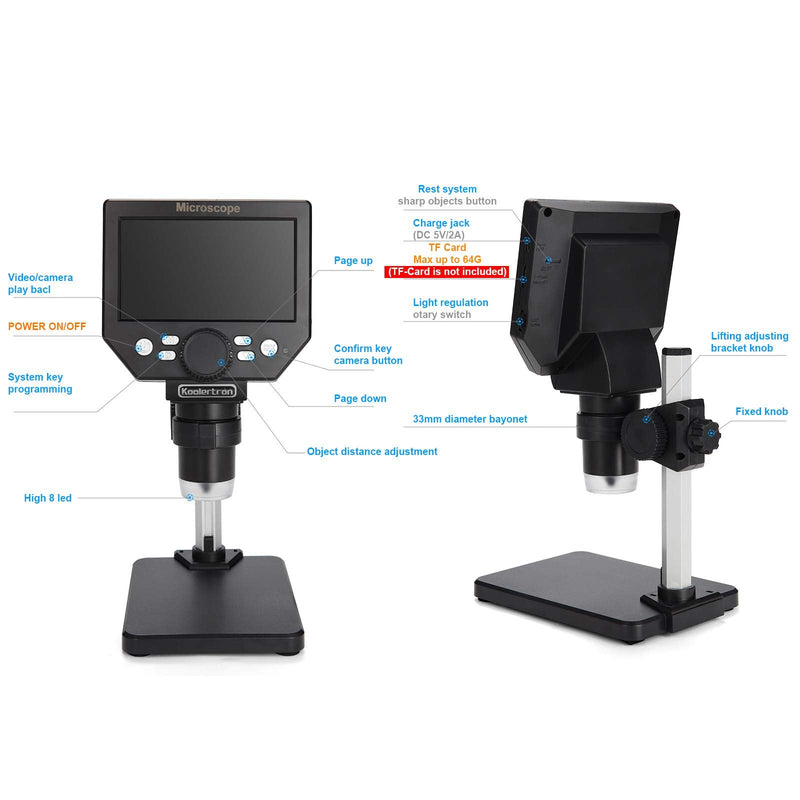 LCD Digital USB Microscope, Koolertron 4.3 Inch 1080P 8 Megapixel 1000X HD Magnification Zoom Wireless Microscope Camera for Adults/Children with 8 LED Light, 2000mAh Battery.