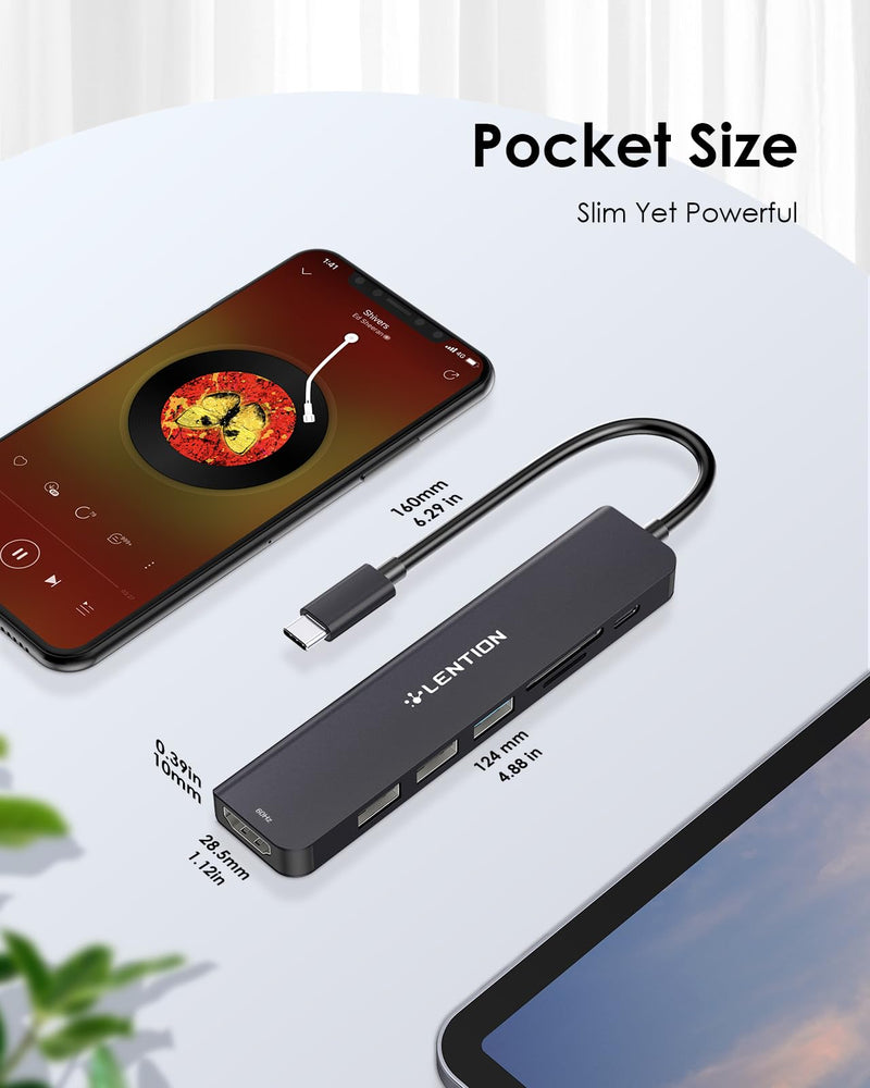 LENTION USB C Hub with 100W Charging, 4K@60Hz HDMI, Dual Card Reader, USB 3.0 & 2.0 Compatible 2024-2016 MacBook Pro, New Mac Air/Surface, Chromebook, More, Stable Driver Adapter (CB-CE18p.Black) Black