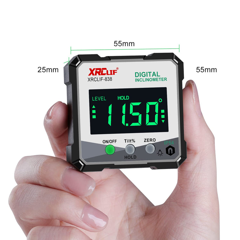 Digital Angle Gauge Meter, XRCLIF Magnetic Base Level Box Angle Finder Protractor Bevel Gage Inclinometer Measuring Tool for Carpentry, Building, Masonry Bevel Black