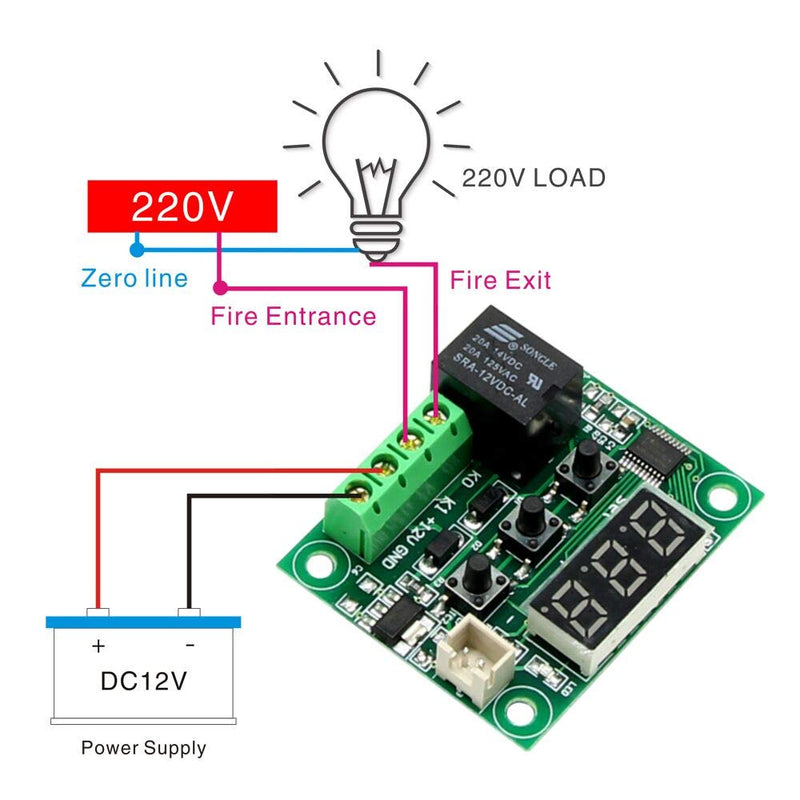 W1209 DC 12V Digital Mini Thermostat Temperature Controller Control Switch Sensor Module Pack of 2