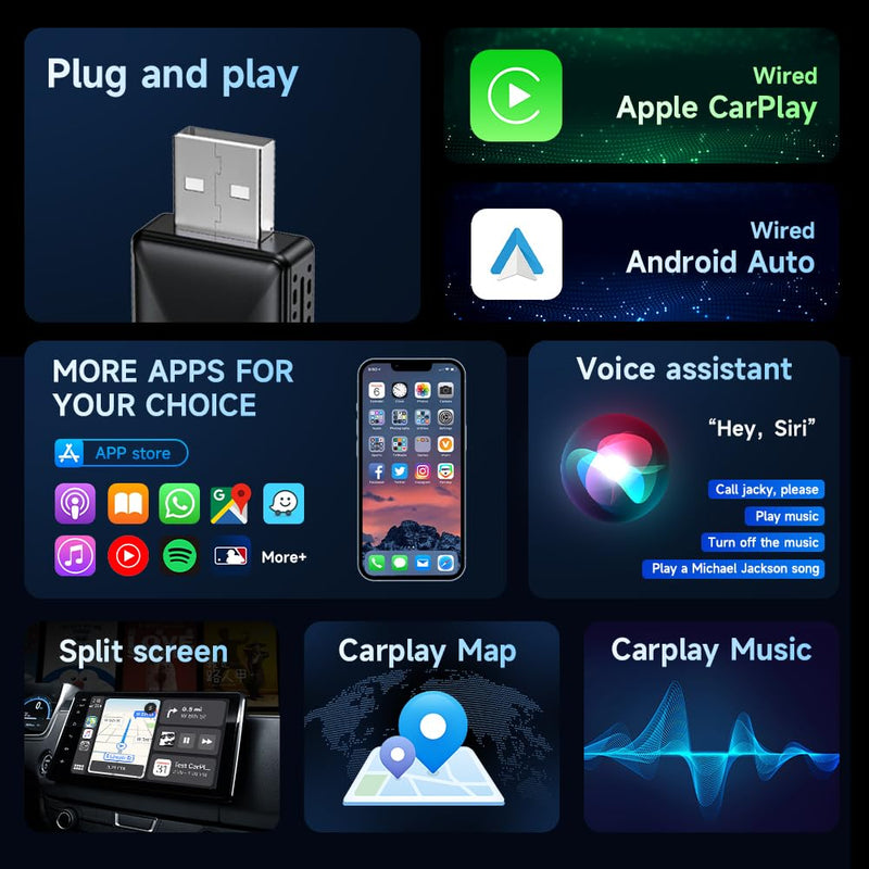 Mini Wireless Carplay Adapter 2024, Easy to Set Up and Upgrade Wired CarPlay&Android Auto to Wireless, Connects Quickly, Portable Mini Car Play Dongle, Fit for Cars with Built-in CarPlay