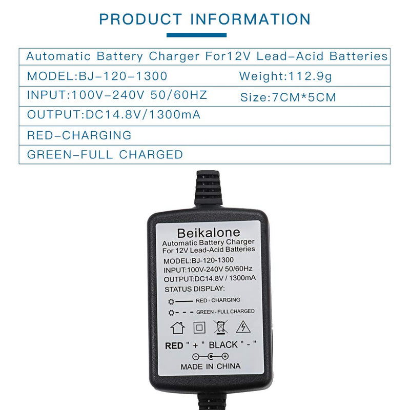 12V Sealed Lead Acid (SLA) Battery Charger 1300mA, with Short Circuit Protection