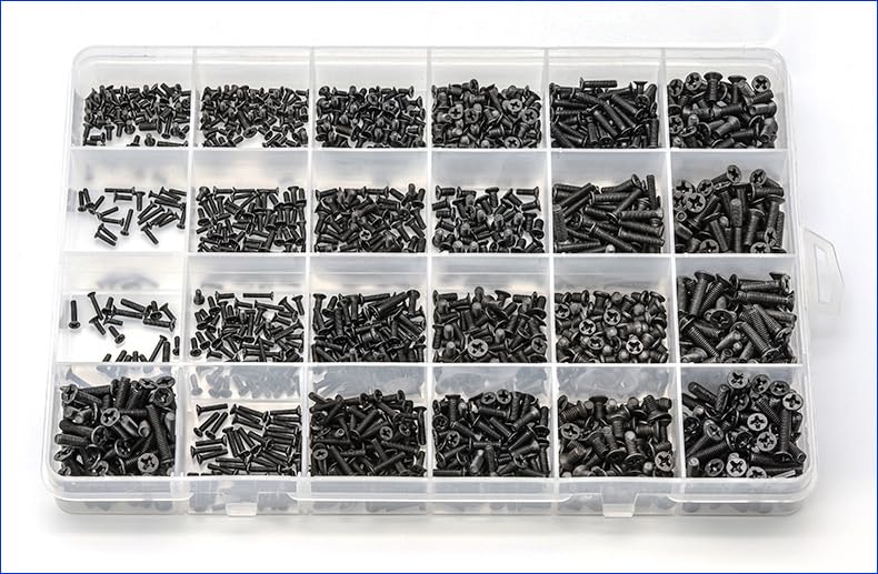 AXK 720pcs Countersunk Flat Head Phillips Small Mini Screw Set M1.4 M1.7 M2 M2.5 M3 Carbon Steel Computer Notebook Laptop Screws Kit