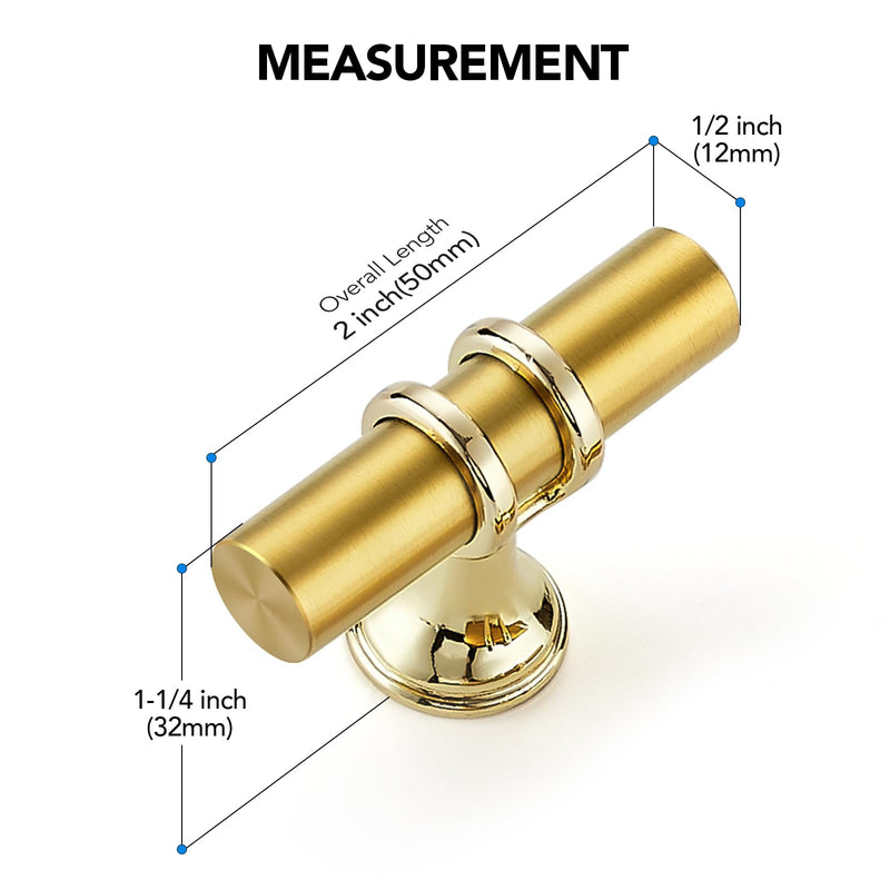 HOME EDIT 10 Pack Gold Cabinet Knobs 2 Inch - Brushed Brass Drawer Knobs Single Hole Gold 6T Bar Hardware Drawer Pulls for Kitchen Cabinets and Dressers