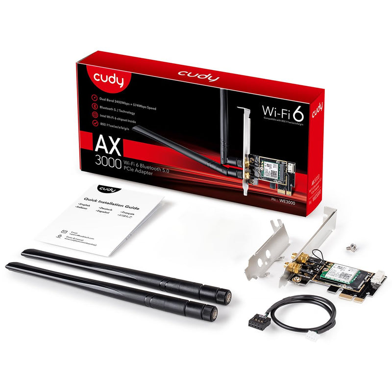 Cudy New AX3000 Wireless WiFi 6 PCIe Card for PC, Bluetooth 5.2, AX200, 3000Mbps WiFi 6 Speed, 802.11ax/ac/a/b/g/n, Windows 11, 10, WE3000