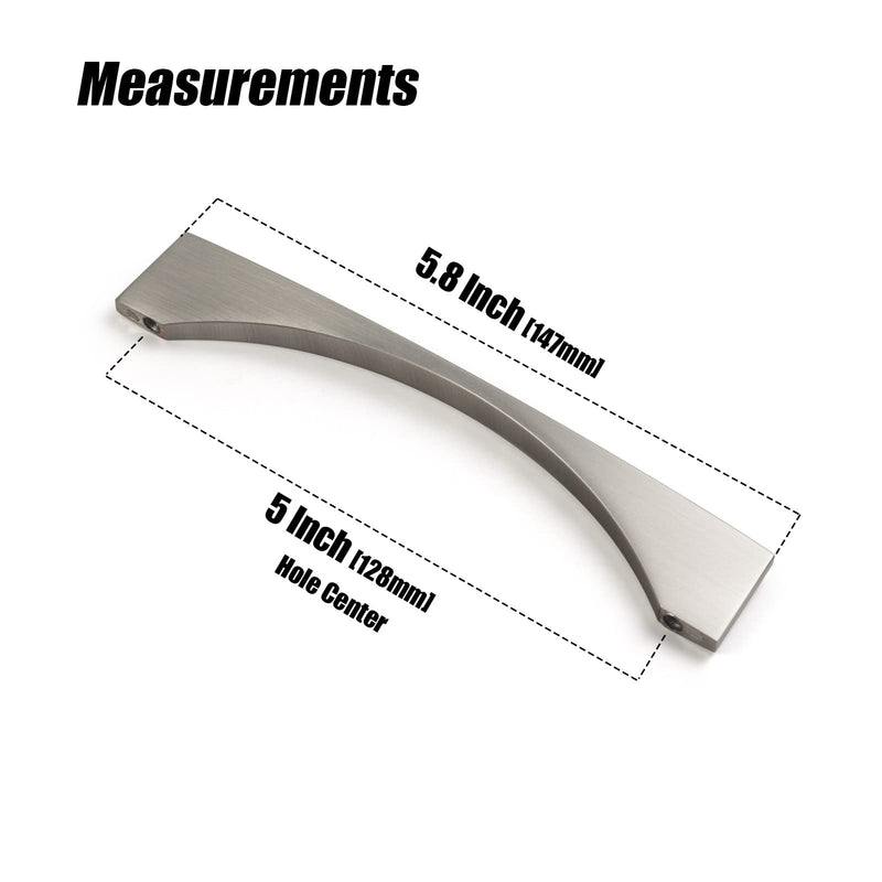 Goo-Ki 5.04''(128mm) Hole Center Brushed Nickel Cabinet Handle, Satin Nickel Cabinet Pull,Modern Drawer Handle,Cabinet Hardware,6 Packed 5'' Hole Centers