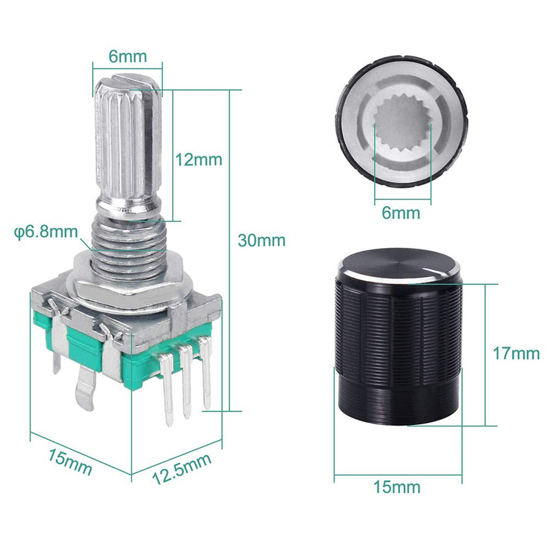 WayinTop 5 Set 360 Degree Rotary Encoder Module EC11 Digital Potentiometer Rotary Angle Encoder 5 Pin with Switch and Rotary Knob for Automotive Electronics Multimedia Audio