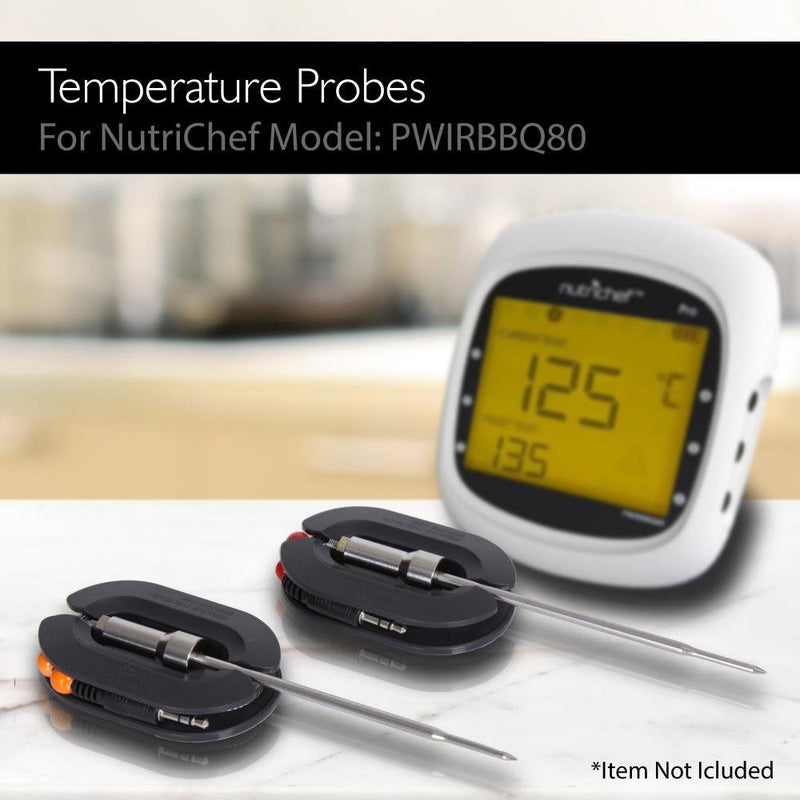 NutriChef Upgraded Barbecue Thermometer Temperature Probes - 2 Pcs Stainless Steel for NutriChef PWIRBBQ80 Bluetooth Wireless BBQ Digital Thermometer - Works w/ All Kinds of Meat - NutriChef