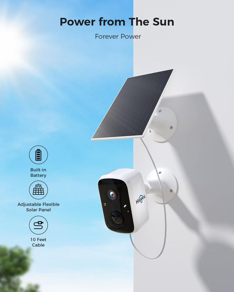 Hiseeu Security Cameras Wireless Outdoor, WiFi Pro 5G/2.4G Cameras for Home Security, Solar Powered, Motion Detection, 2-Way Talk, Color Night Vision, Compatible with Alexa, 64G SD Card Storage One Cam