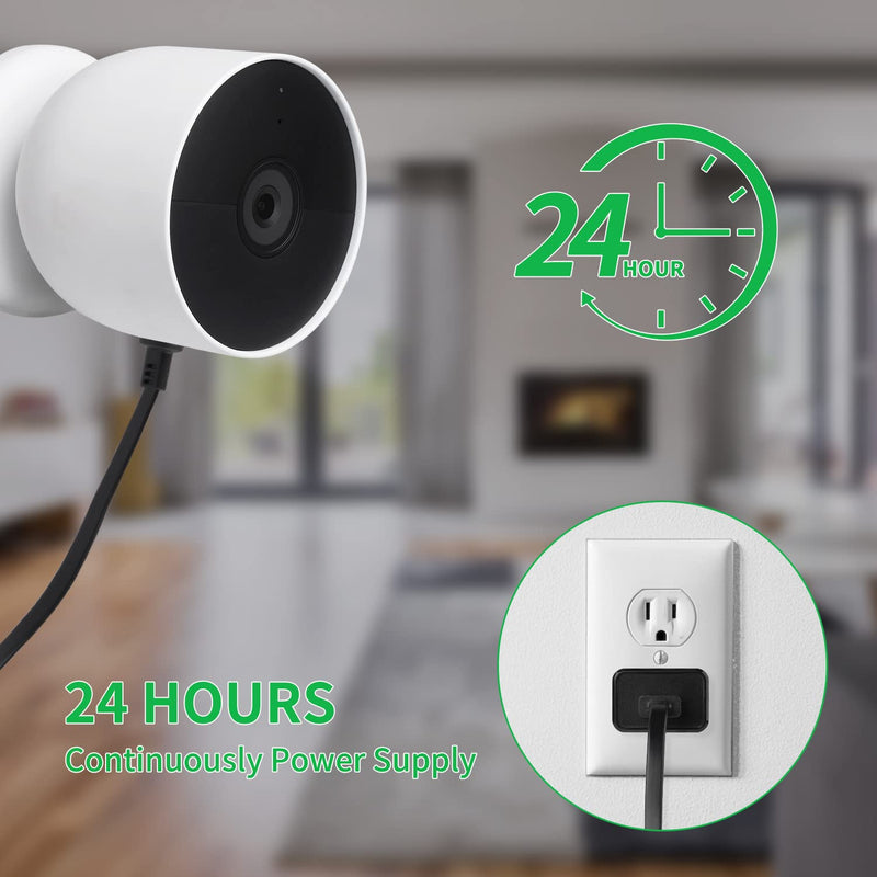 2Pack Power Cable Compatible with Google Nest Cam Outdoor or Indoor, Battery, 30Ft/9.1m Weatherproof Outdoor Cable Continuously Charging Your Nest Camera (Black) Black
