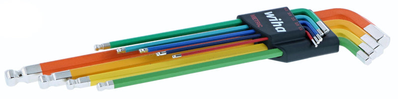 Wiha 66980 Ball End Hex L-Key Set, 9 Piece, Metric, Color Coded, Textured Grip, Includes Holder Hex L-Key Metric Color Coded Set, 9 piece