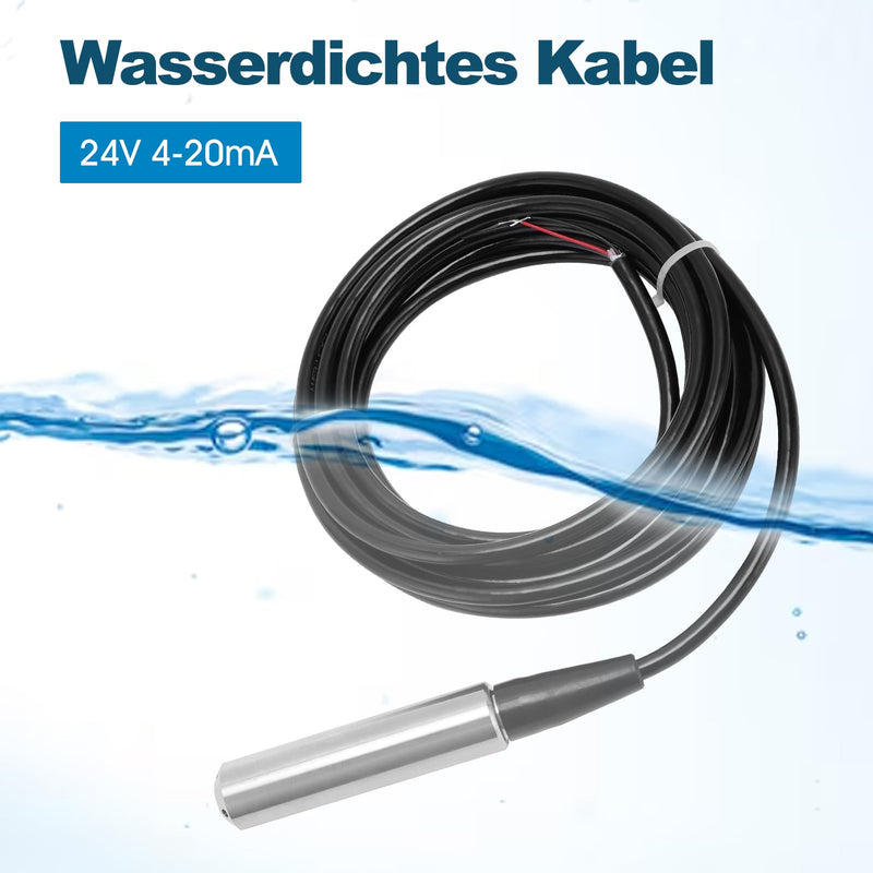 4-20mA Level Sensor, Flexible 316 Stainless Steel Water Level Sensor | Signal output, 6 m waterproof cable with measuring range 0-5 m, DC 24 V level indicator for water level and liquid
