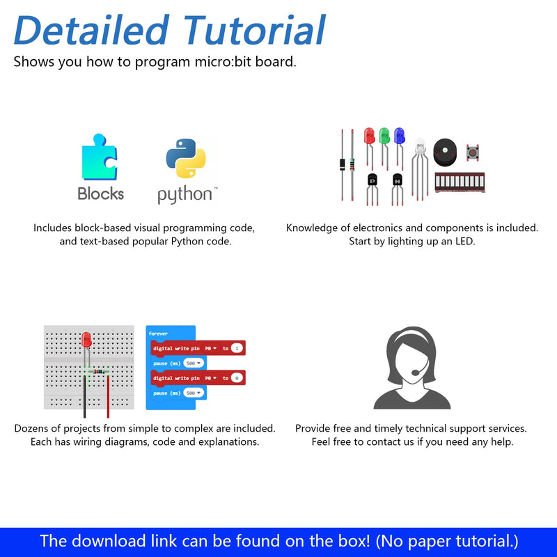Freenove Ultimate Starter Kit for BBC Micro:bit (Not Included, Works with V1 & V2), 316-Page Detailed Tutorial, 224 Items, 44 Projects, Blocks and Python Code Without micro:bit