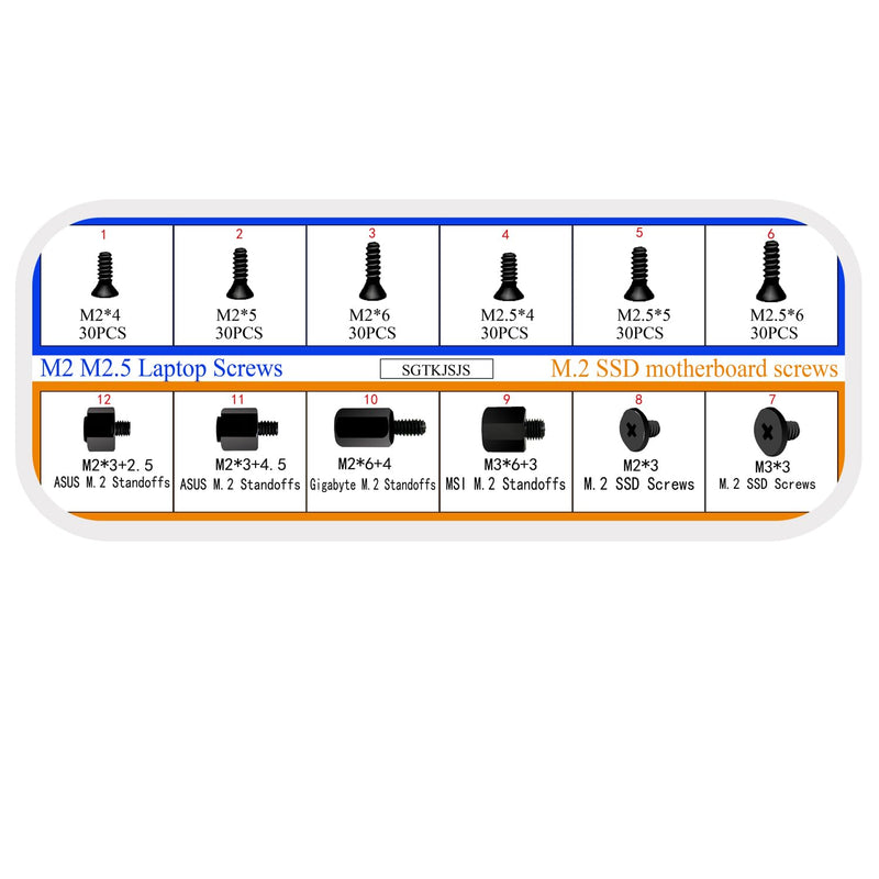 M.2 SSD Screws Kit, NVMe Screw M.2 SSD Mounting Kit-M2 M2.5 Black Carbon Steel Laptop Notebook Computer Screws Set.Nvme M2 Screws Suitable for ASUS MSI Gigabyte NGFF Motherboard