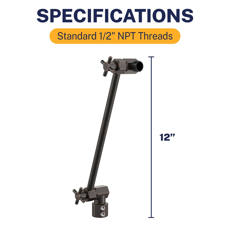 HammerHead Showers® Solid Metal 12-Inch Adjustable Shower Extension Arm – Raises Showerhead Height, Supports up to 10lbs – Oil Rubbed Bronze 12 Inches