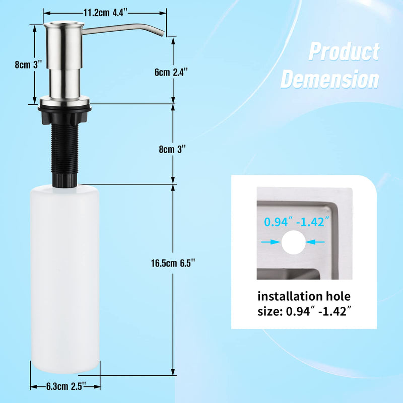 CREA Kitchen Sink Soap Dispenser Countertop for Kitchen Sink, Stainless Stee Built in Sink Soap Dispenser Brushed Nickel for Bathroom with 39" Tube Large Capacity 17 OZ Bottle Circular