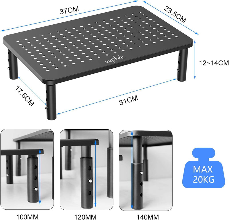 suptek Computer Monitor Stand Riser,Monitor Riser for Laptop, Printer, Notebook and All Flat Screen TV Display with Vented Platform,3 Height Adjustable Laptop Riser,1 Pack,Black(MST003) Ventilated Monitor Stand 1 Pack