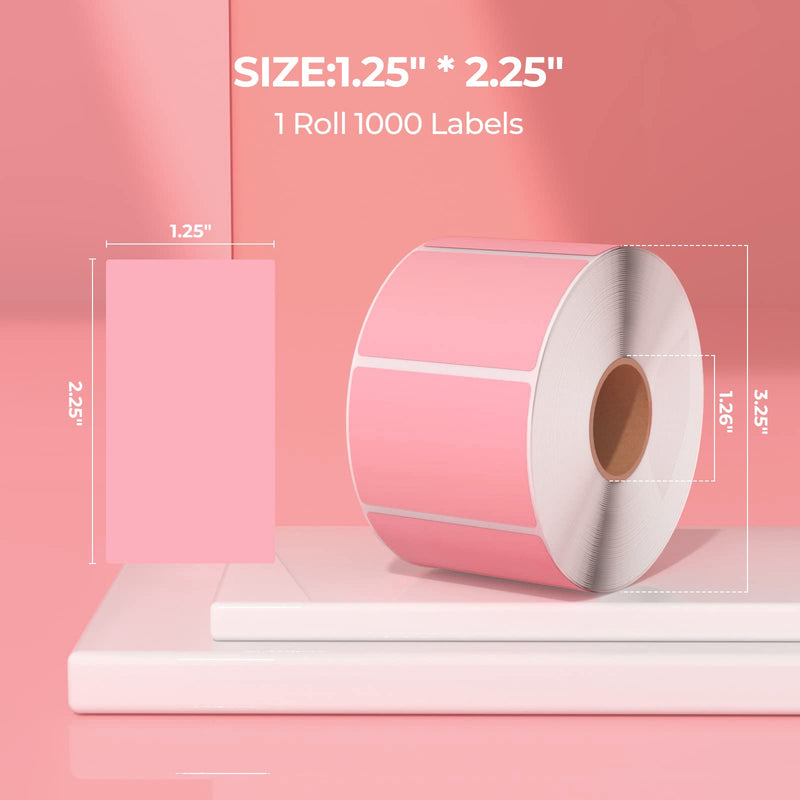 [Australia - AusPower] - MUNBYN 2.25"x1.25" Direct Thermal Labels, Self-Adhesive Address Shipping Thermal Stickers, BPA&BPS Free Pink Square Label for Thermal Label Printer-1 Roll,1000 Labels 2.25“x1.25" 1 