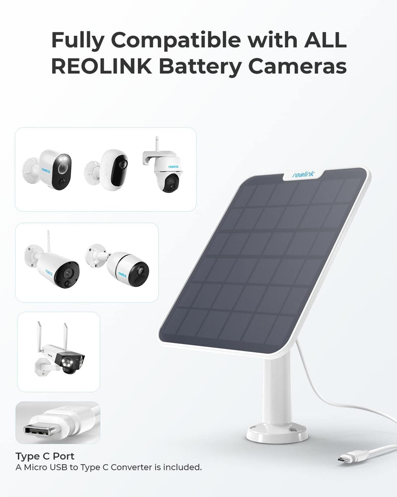 REOLINK 6W Solar Panel White, Non-Stop Solar Power Supply for All Wireless Battery Camera, Trackmix/Argus PT/Go PT Ultra, Waterproof, Adjustable Mount, 4 Meters Cable(Only Use for Battery Cameras)