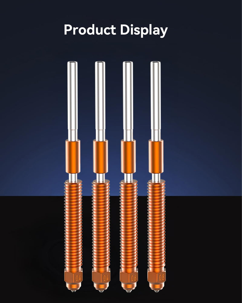 Creality Official K2 Plus Nozzles, 0.4mm, 0.6mm, 0.8mm 4PCS Unicorn Quick-Swap Nozzle Kit 0.4mm 0.6mm 0.8mm, Copper Alloy and Hardened Steel Nozzle Suitable for K2 Plus, K2, Creality Hi Combo 4P-0.4/0.6/0.8
