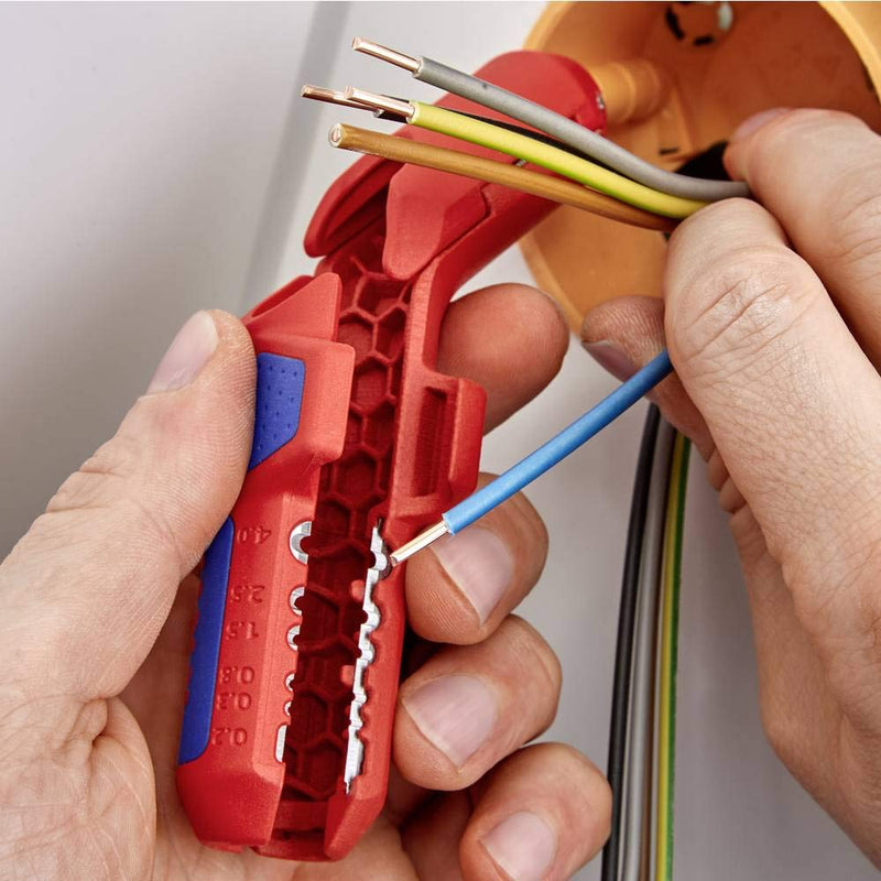 KNIPEX Ergostrip Universal Stripping Tool for Right-Handers, 135 mm, Round Cable, Coax Cables, Data Cables, Wire Stripper, 16 95 01 SB Right-Handed