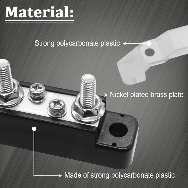 150A 12V Bus Bar Marine Power Distribution Terminal Block with Cover with 4 x 1/4”(M6) Post,6 x M4 Terminal Screws,Battery Bus Bar (Pair, Red & Black) for Car Boat Marine