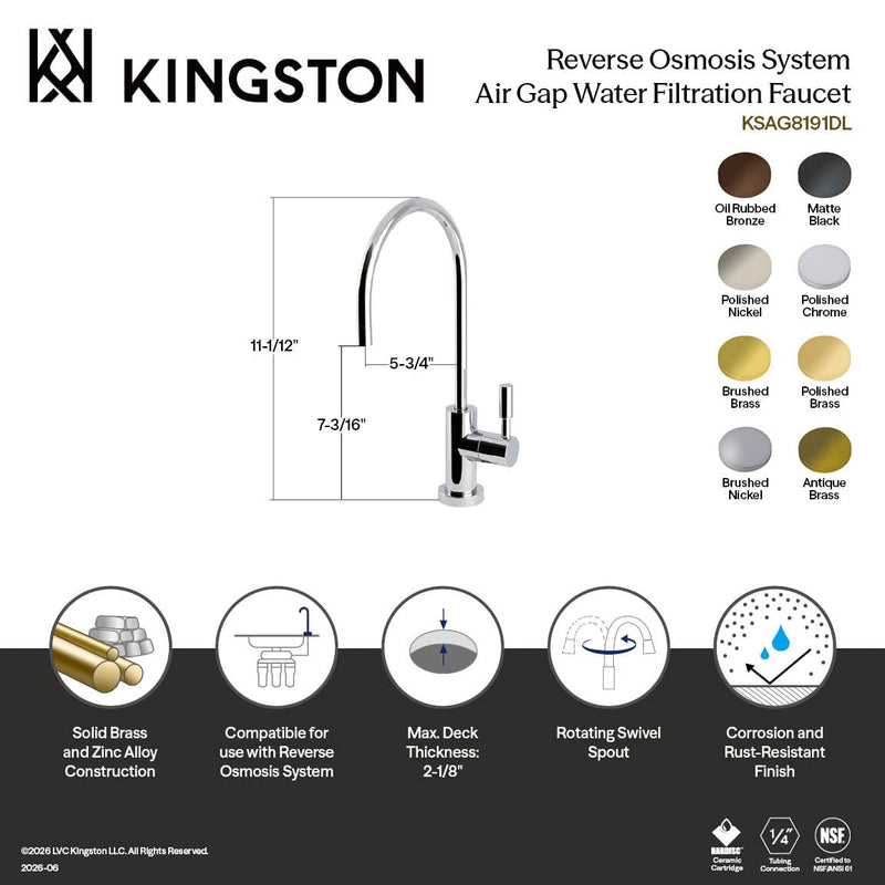 Kingston Brass KSAG8191DL Concord Water Filtration Faucet, Polished Chrome,2.75 x 5.75 x 11.5