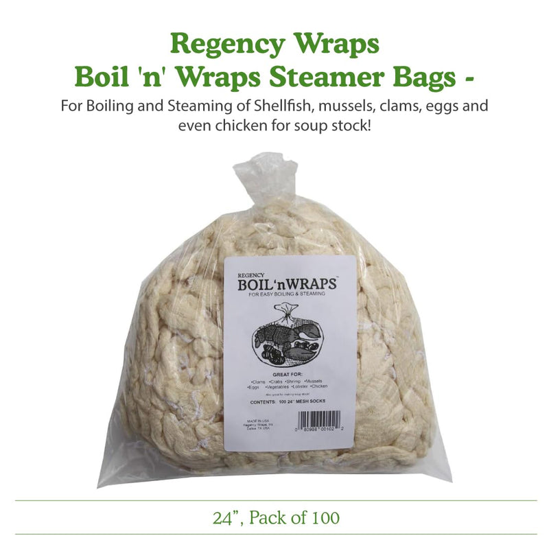 Regency Wraps Boil 'n' Wraps Steamer Bags for Safe and Easy Cooking of Shellfish, Crabs, Clams, Vegetables and more, Natural, 24”, Pack of 100 24" (Pack of 100)