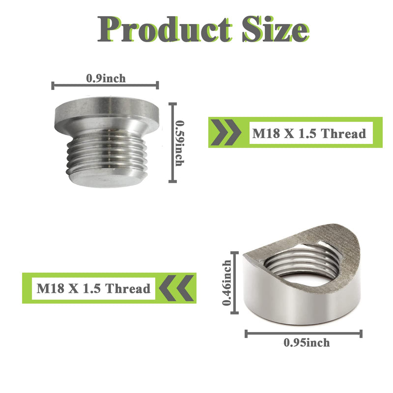 O2 Sensor Bung, Stainless Steel Oxygen Sensor Mounting Bungs and Plugs, M18 X 1.5 Thread Notched Style Oxygen Sensor Fitting Bungs, Suitable for 1.5-2 inch Pipe- 2 Bungs/2 Plugs Fit 1.5-2 inch Pipe