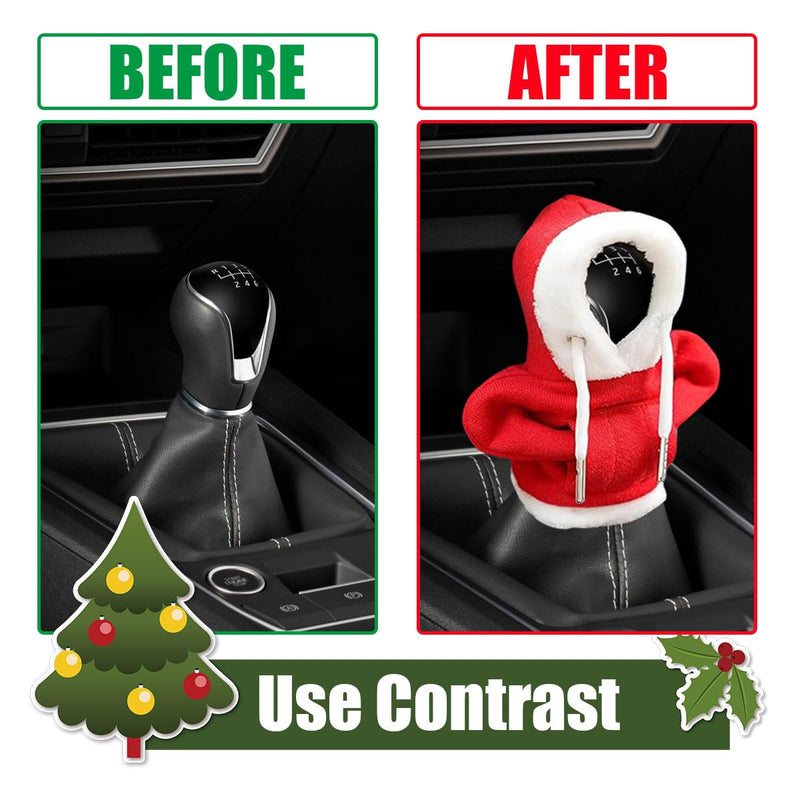 Christmas Car Shift Knob Hoodie Cover, Christmas Style Hoodie Winter Warm Car Shift Cover Shifter Hoodie Protector, Universal Shift Knob Cover Car Interior Decor Accessories (Red) Red