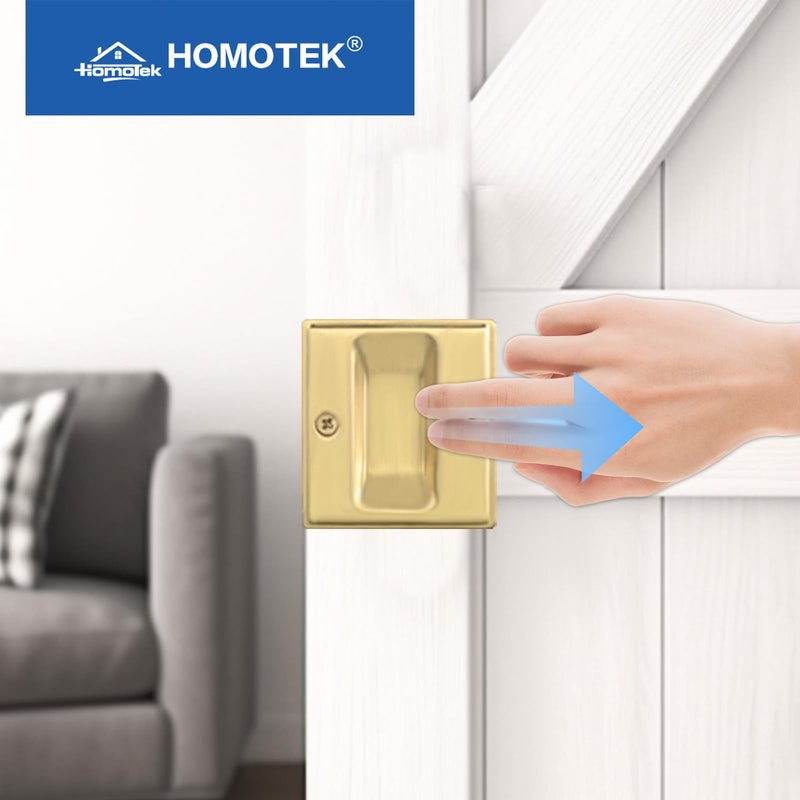 HOMOTEK 4 Pack Privacy Pocket Door Pull Without Switch Plate - Replace Old Or Damaged Passage Sliding Hardware No Lock Quickly and Easily, 2-3/4”x2-1/2”, for 1-3/8” Thickness Door, Brushed Brass No Lock-Brushed Brass