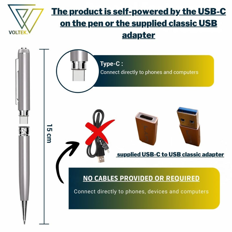 Digital Voice Recorder Pen - 64GB - Mini Audio Recording Device for Meetings - Portable Dictaphone Microphone Sound - Compact Digital Recorder with Free E-Book Included GREY