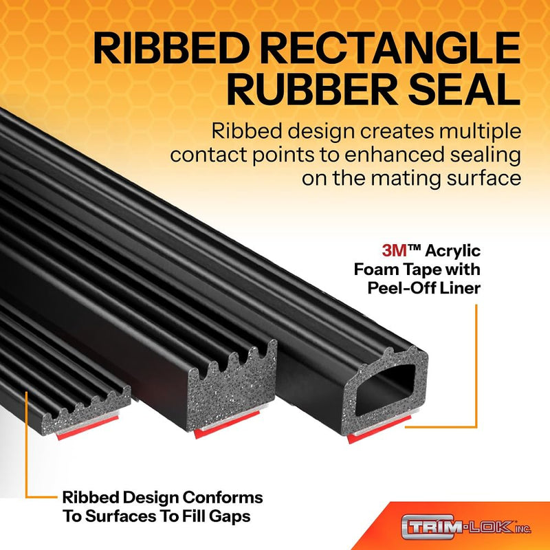 Trim-Lok X103HT-25 EPDM Closed Cell Sponge HT (General Acrylic) PSA Rubber Seal, Ribbed, 0.375" Height, 0.625" Width, Rectangle AX103HT-25