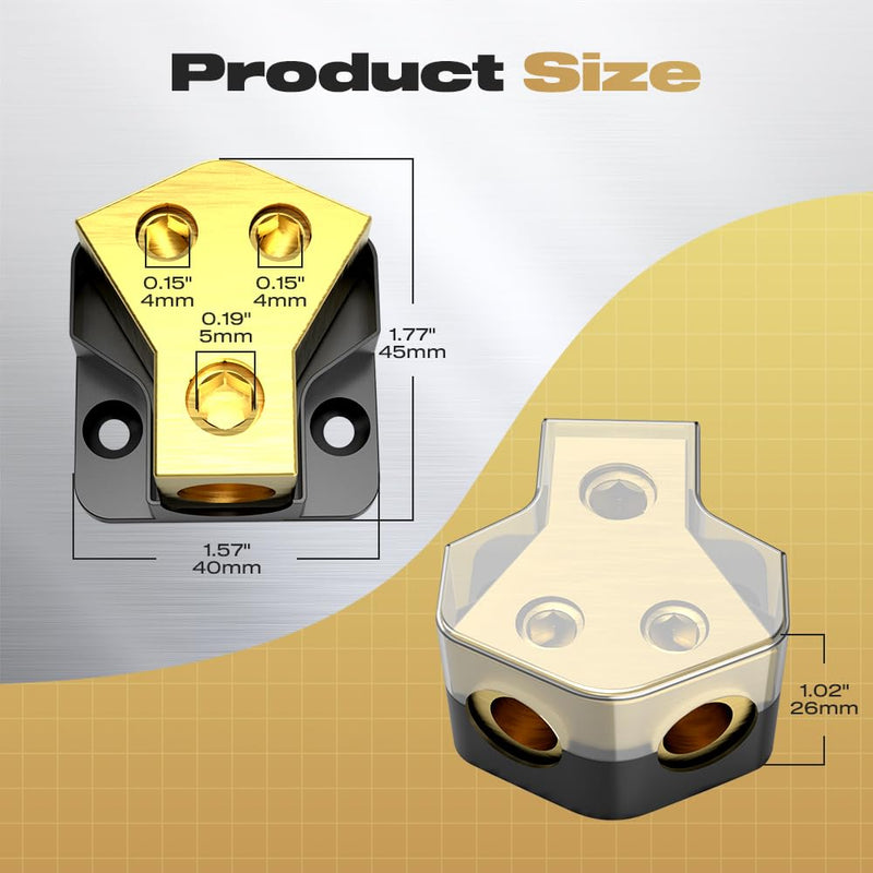 Distribution Block Car Audio, 2 Way Power Distribution Block 0/2/4 Gauge in 4/8/10 Gauge Out Amp Power Distribution Block Car Audio Splitter for Vehicles Boats 1PCS