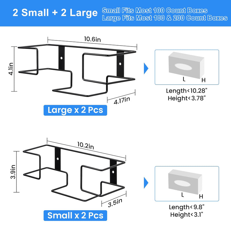 THYGIFTREE Glove Box Holder Wall Mount Dispenser, 4 Pack Metal Rack for Disposable Nitrile, Latex & Vinyl Gloves, Fits 100 & 200 Count Boxes for Kitchen, Garage, Lab, Black Black - 4Pack (Fits Standard Box)