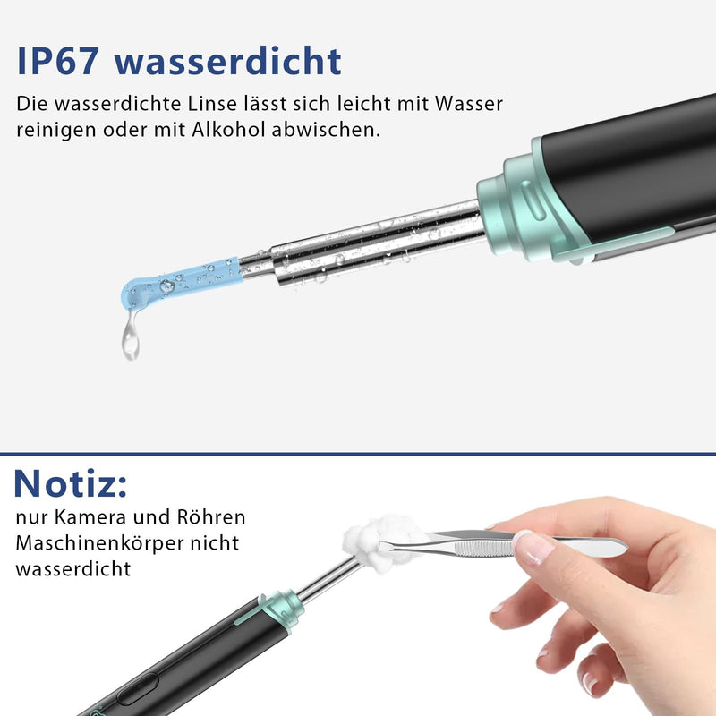 Earwax Remover Otoscope, VITCOCO 1920P Ear Cleaner, IP67 Waterproof Ear Cleaner, WiFi Otoscope Camera with 6 LEDs for iPhone, iPad and Android Smartphones, Black | IP67 Waterproof Lens Ohrreiniger, 230mAh Battery Ohr Reinigung Kompatibel mit Android-Sm...
