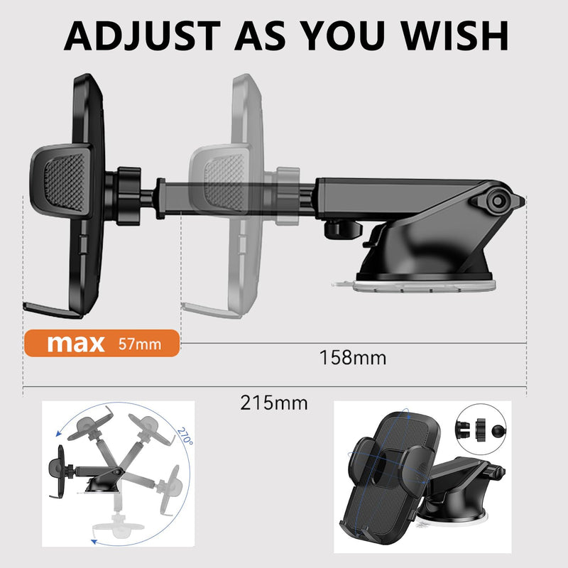 Car Phone Holder Phone Mount for Car Windshield Dashboard Air Vent Universal Hands Free Automobile Cell Phone Holder Fit for iPhone Samsung Moto Smartphone (Black) Black