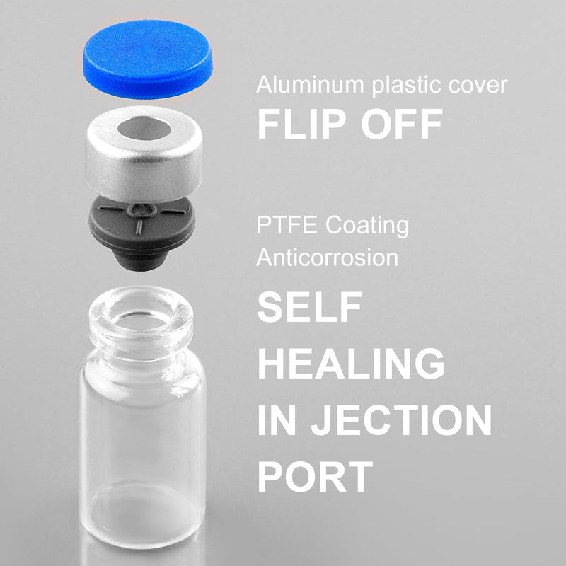 5ml Sealed Vials with Self Healing Injection Port and Plastic-Aluminum Flip Caps,Glass Empty Vials for Injection 50 Pack 5ml