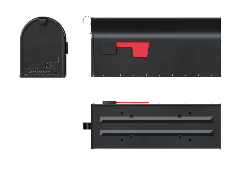 Post Mount Mailbox with Durable Aluminium Flag - Medium Capacity, Black, Galvanized Steel - 6.92 in. W x 8.87in. H x 20.05 in. L - Heavy Duty Metal Mailbox Powder-Coated Black - Medium