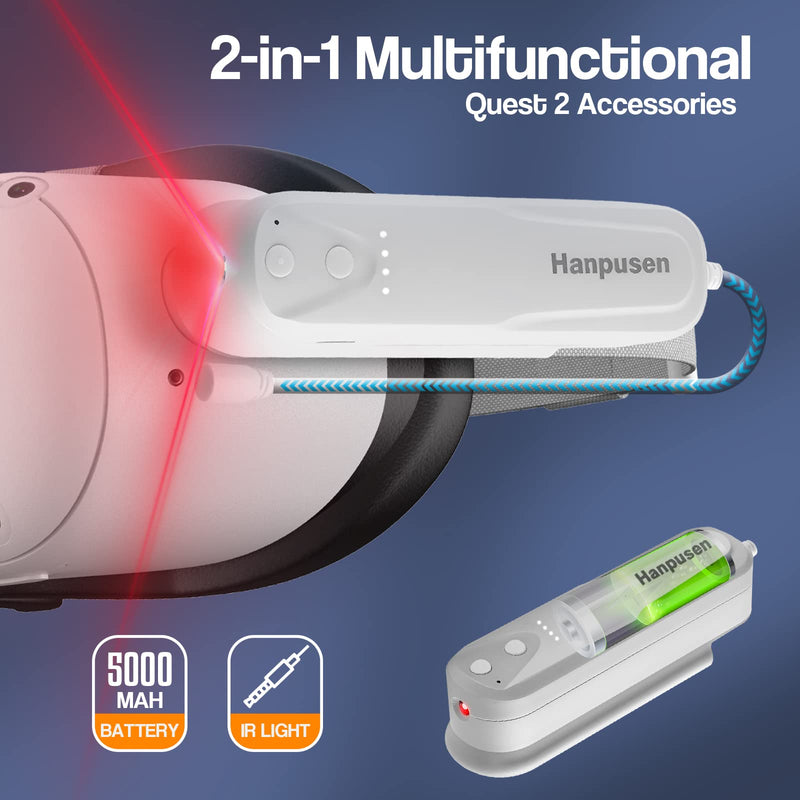 Hanpusen Battery Pack with Ir Light for Oculus Quest 2, Ir Illuminator Infrared Light with 5000mAh Charger for Quest 2 Accessories, Enhance Tracking in Dark Extended 2-4 Hours Play Time 5000mAh + Ir Light
