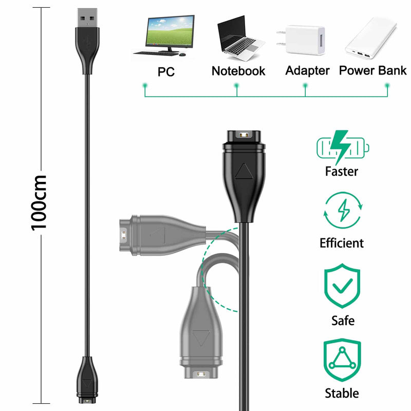 Charger Cable for Garmin Fenix 7 6 5 S X, Forerunner 945 45 45S 245 Music, Vivoactive 5 4 4S 3, Instinct 1 2 2S Tide Tactical, Approach S10 S40 S60 X10, Vivomove, Venu Sq 2 2S