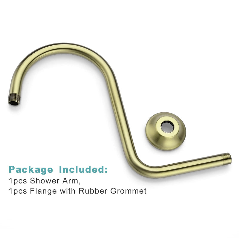 BESTILL 13 Inch S Shape Shower Head High Rise Extension Shower Arm and Flange, Brushed Gold