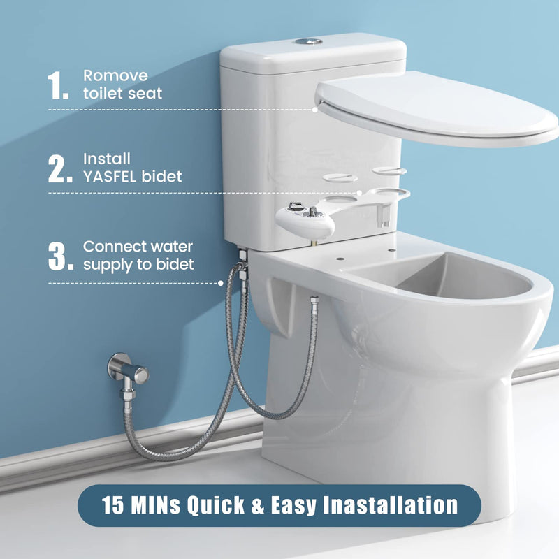 YASFEL Bidet Attachment for Toilet, Self-Cleaning Bidet Sprayer Non-Electric Dual Nozzle for Feminine/Posterior Wash Bidet Toilet Attachment with Pressure Controls (White) White