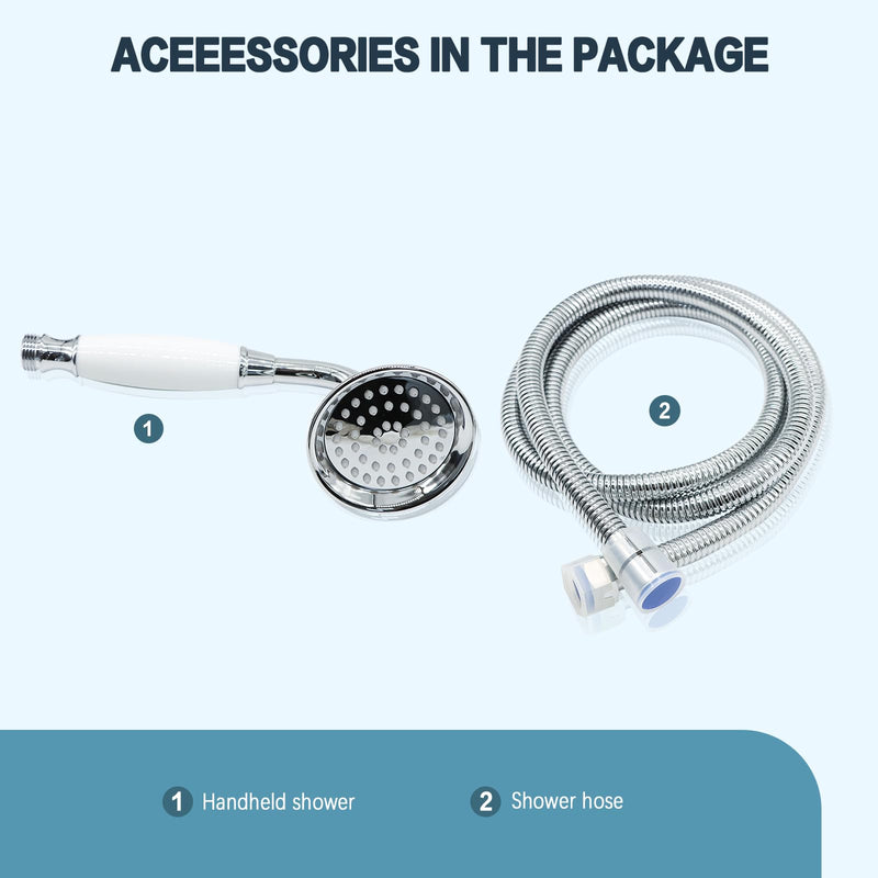 ENGA Vintage Hand-held Shower Rain Sprayer Telephone Shaped Ceramic Shower Head with 59 Inch Hose for Bathroom (Chrome Finish) Chrome Finish