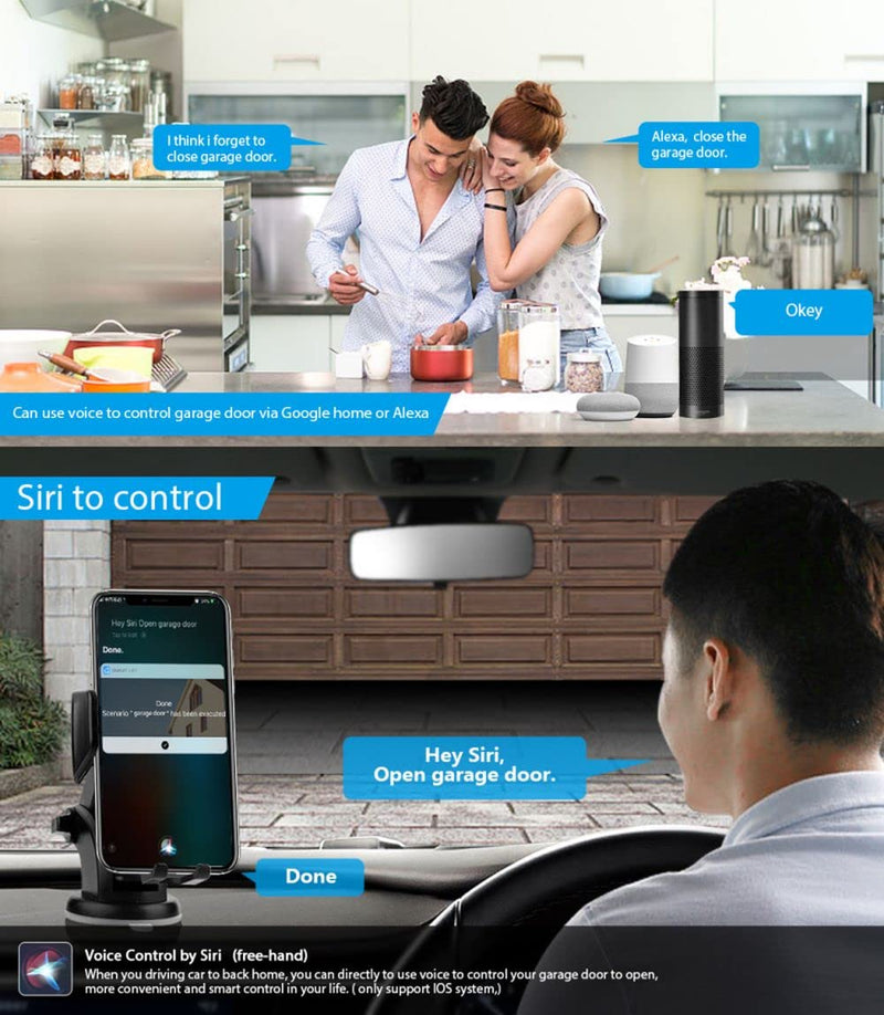 EVERSECU Tuya Smart WiFi Switch Garage Door Opener Controller Compatible with Alexa Echo Google Home SmartLife/Tuya APP Control No Hub Required